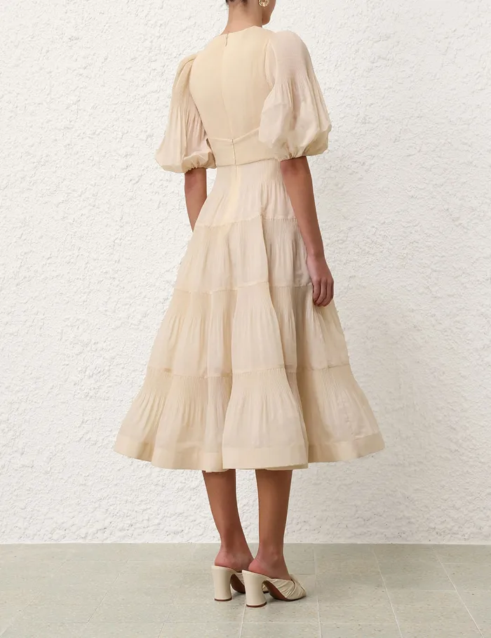 Women Zimmermann Dresses Pleated Midi Dress Cream