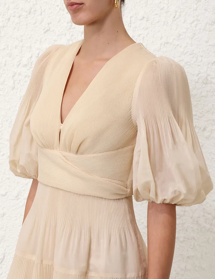 Women Zimmermann Dresses Pleated Midi Dress Cream