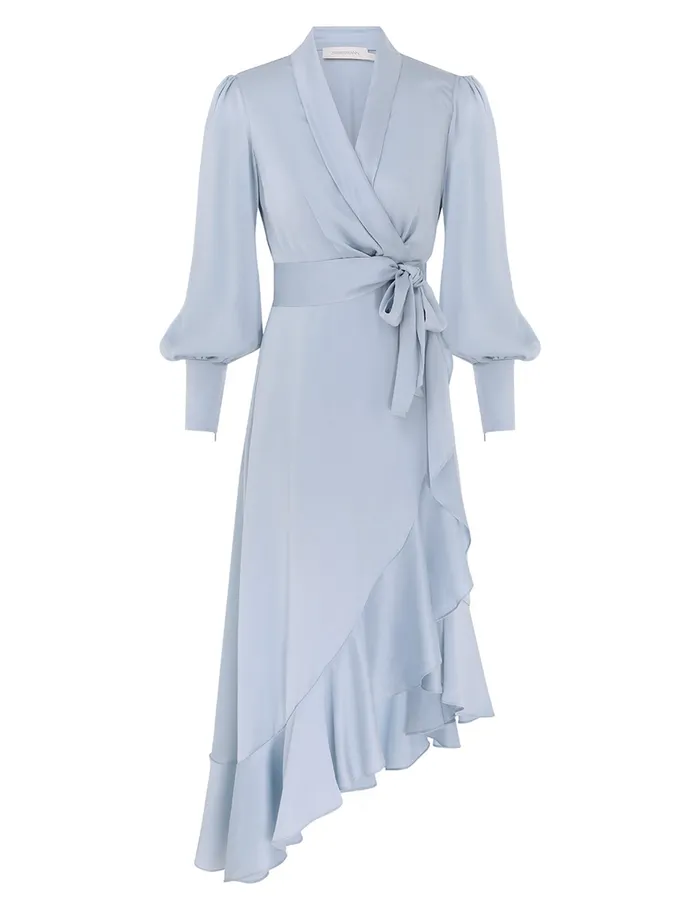 Women Zimmermann Dresses Silk Wrap Midi Dress Pale Blue