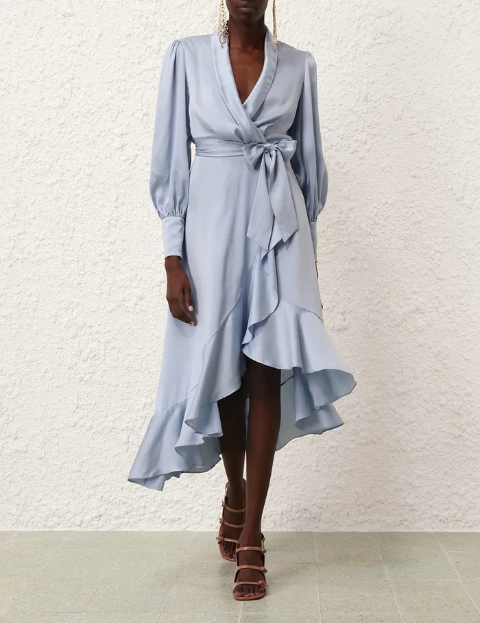 Women Zimmermann Dresses Silk Wrap Midi Dress Pale Blue