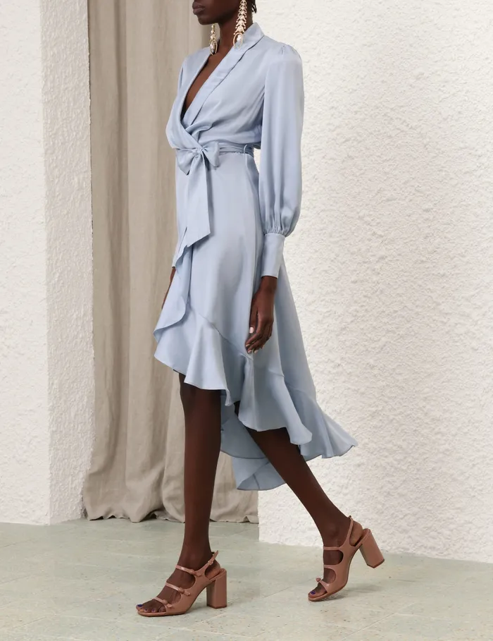 Women Zimmermann Dresses Silk Wrap Midi Dress Pale Blue