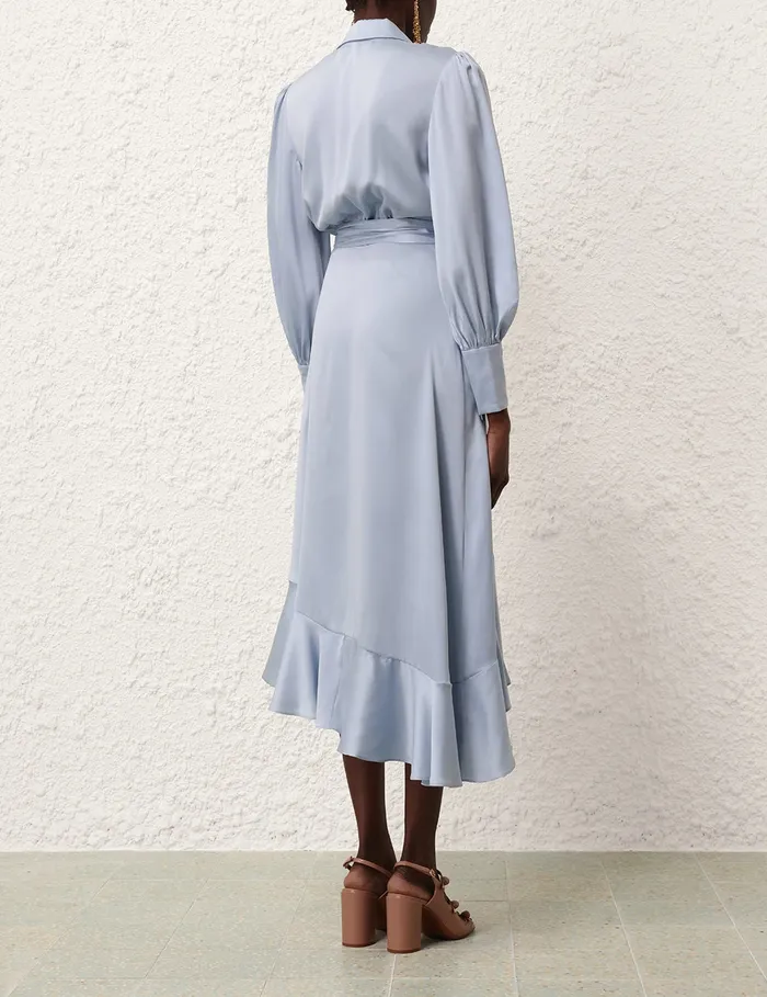 Women Zimmermann Dresses Silk Wrap Midi Dress Pale Blue