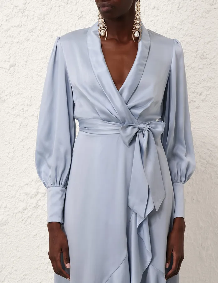 Women Zimmermann Dresses Silk Wrap Midi Dress Pale Blue