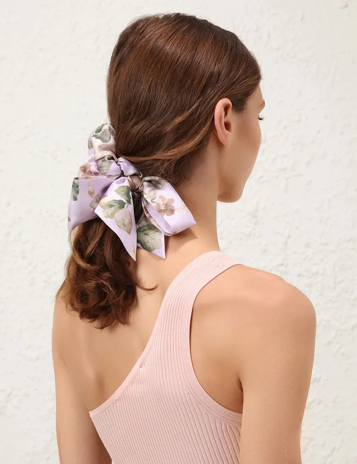 Women Zimmermann Hair Accessories Printed Silk Scrunchie Lilac Floral