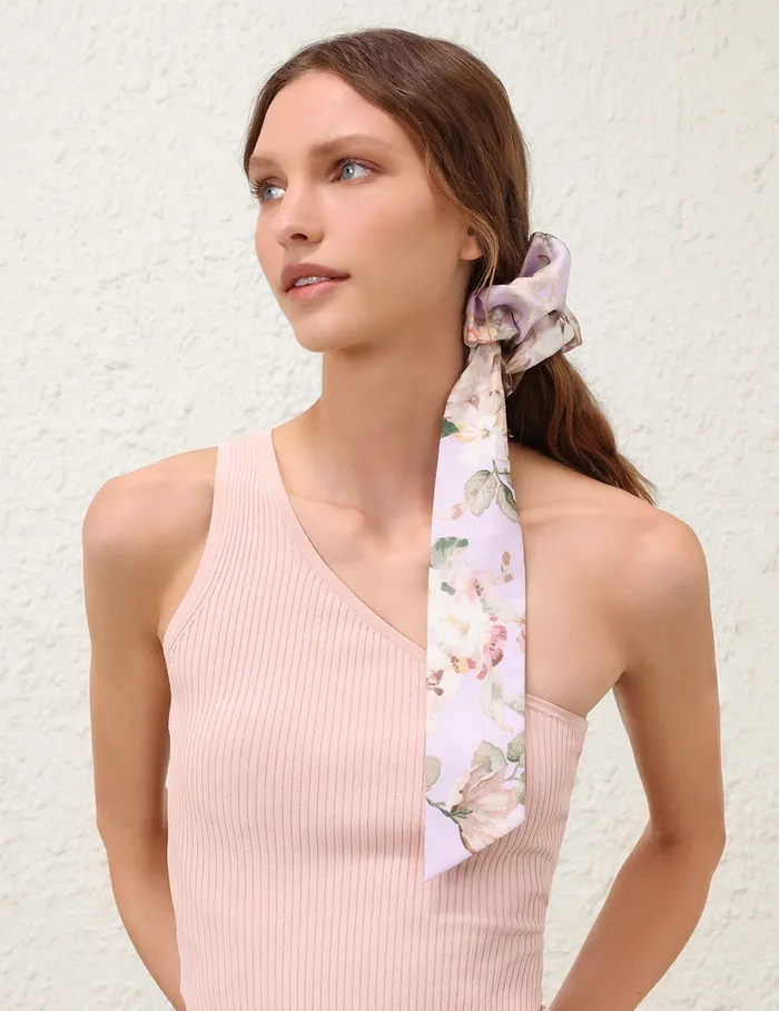 Women Zimmermann Hair Accessories Printed Silk Scrunchie Lilac Floral