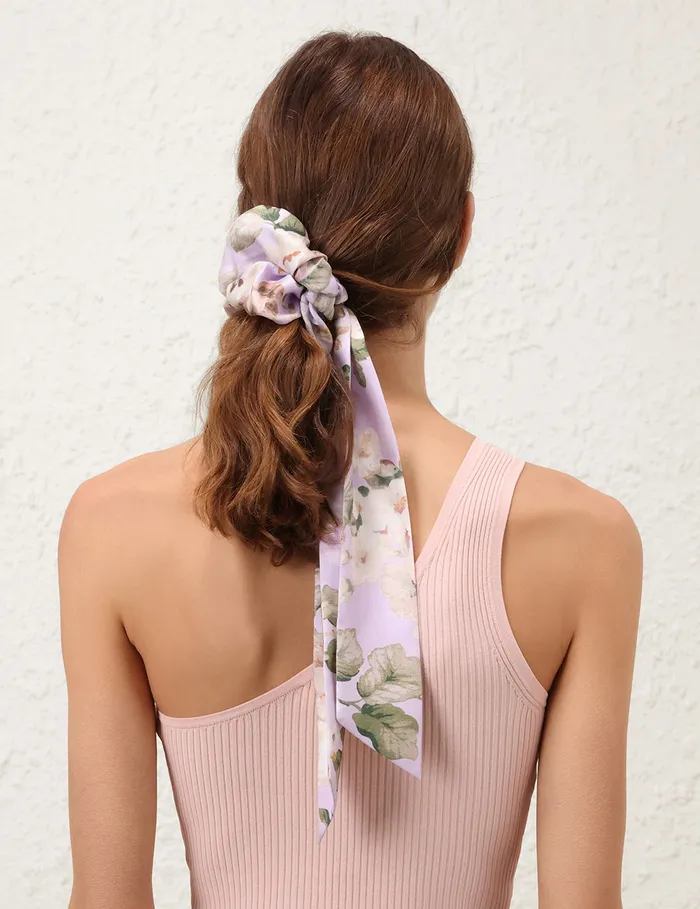 Women Zimmermann Hair Accessories Printed Silk Scrunchie Lilac Floral