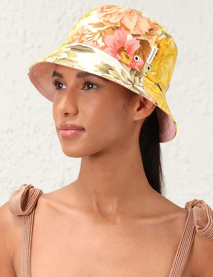 Women Zimmermann Hats Printed Canvas Bucket Hat Patch Floral
