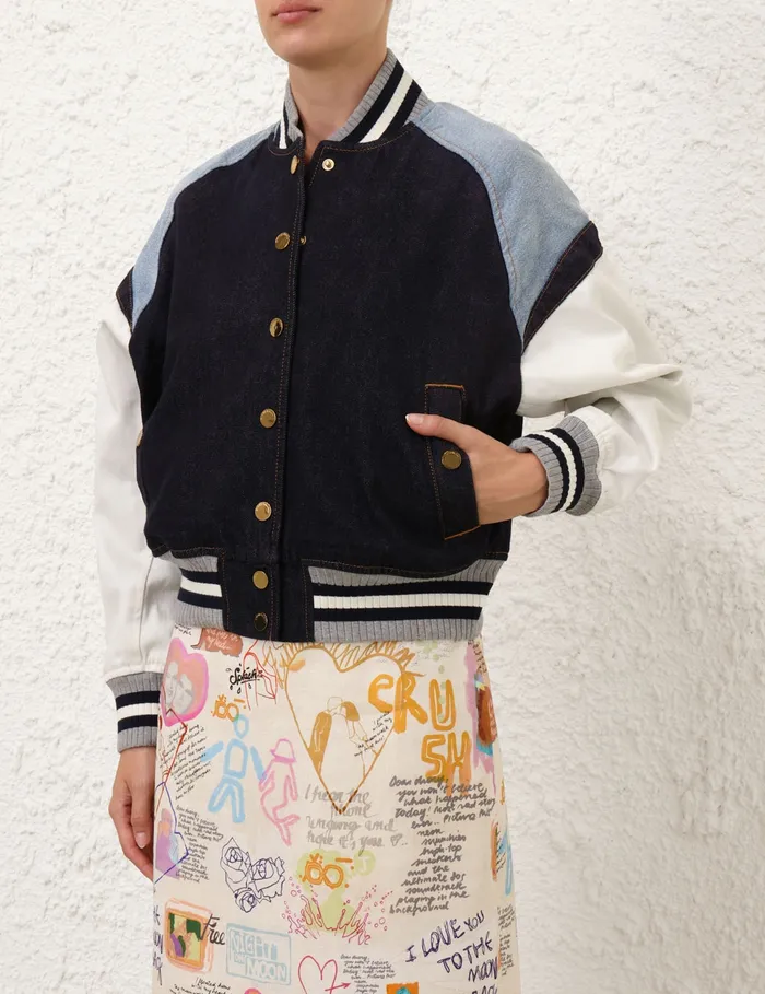 Women Zimmermann Jackets and Coats Crush Denim Bomber Jacket Night Sky