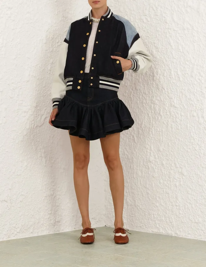 Women Zimmermann Jackets and Coats Crush Denim Bomber Jacket Night Sky