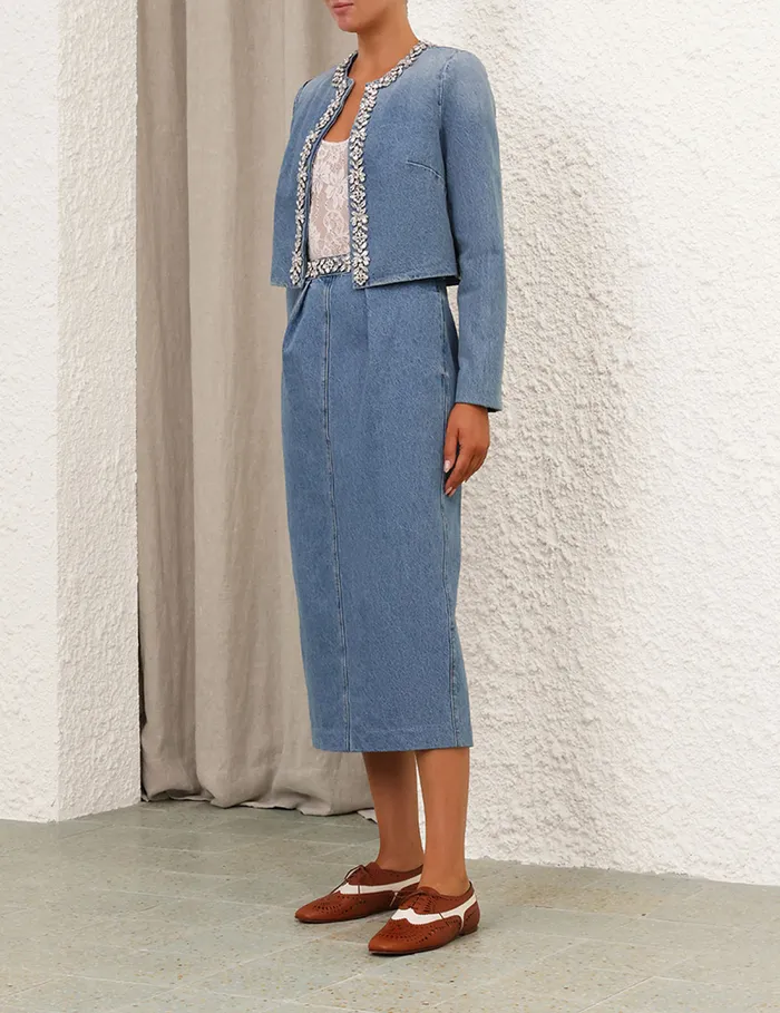 Women Zimmermann Jackets and Coats Crush Embellished Denim Jacket Blue Moon