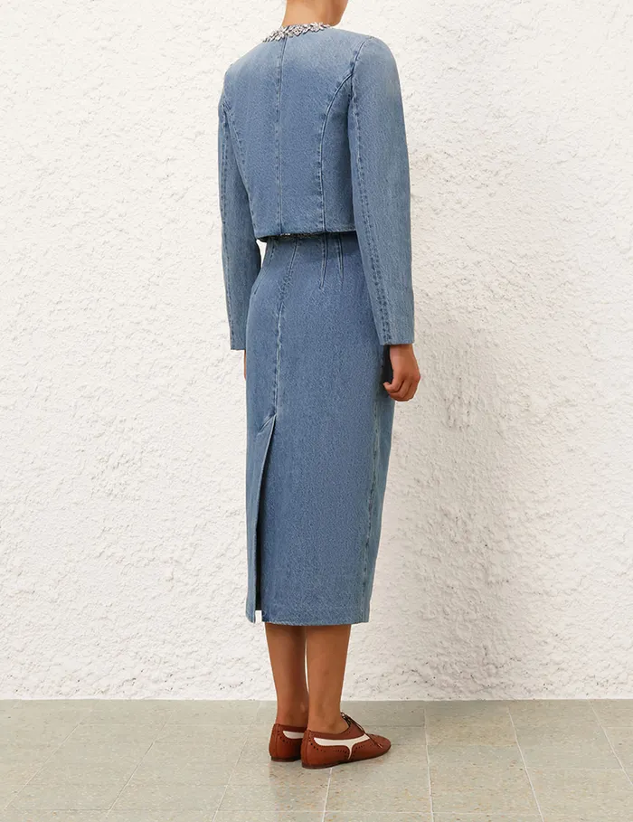 Women Zimmermann Jackets and Coats Crush Embellished Denim Jacket Blue Moon