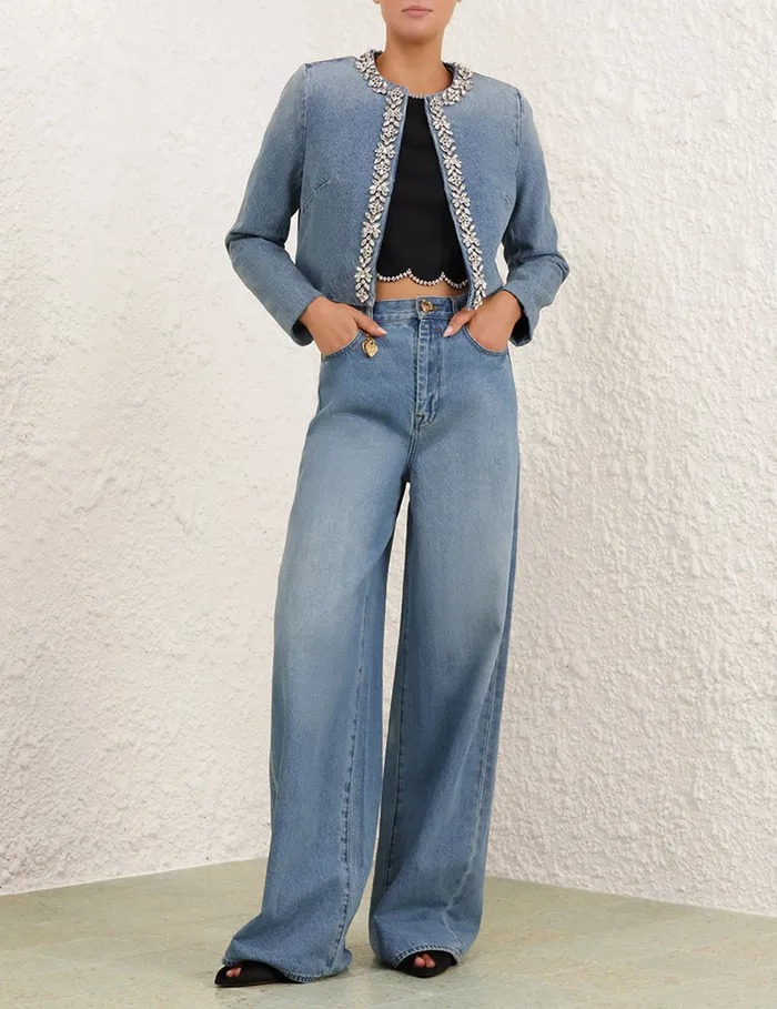 Women Zimmermann Jackets and Coats Crush Embellished Denim Jacket Blue Moon
