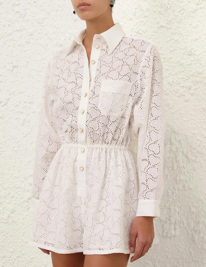 Women Zimmermann Jumpsuits and Playsuits Crush Embroidered Playsuit Ivory