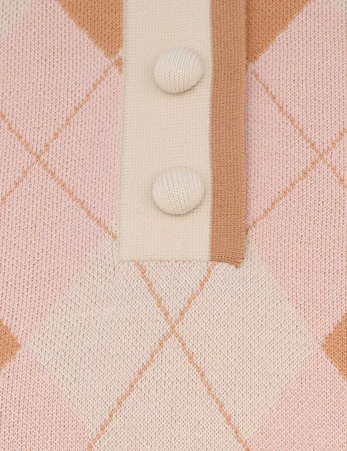 Women Zimmermann Knitwear Acacia Argyle Knit Polo Pink Argyle