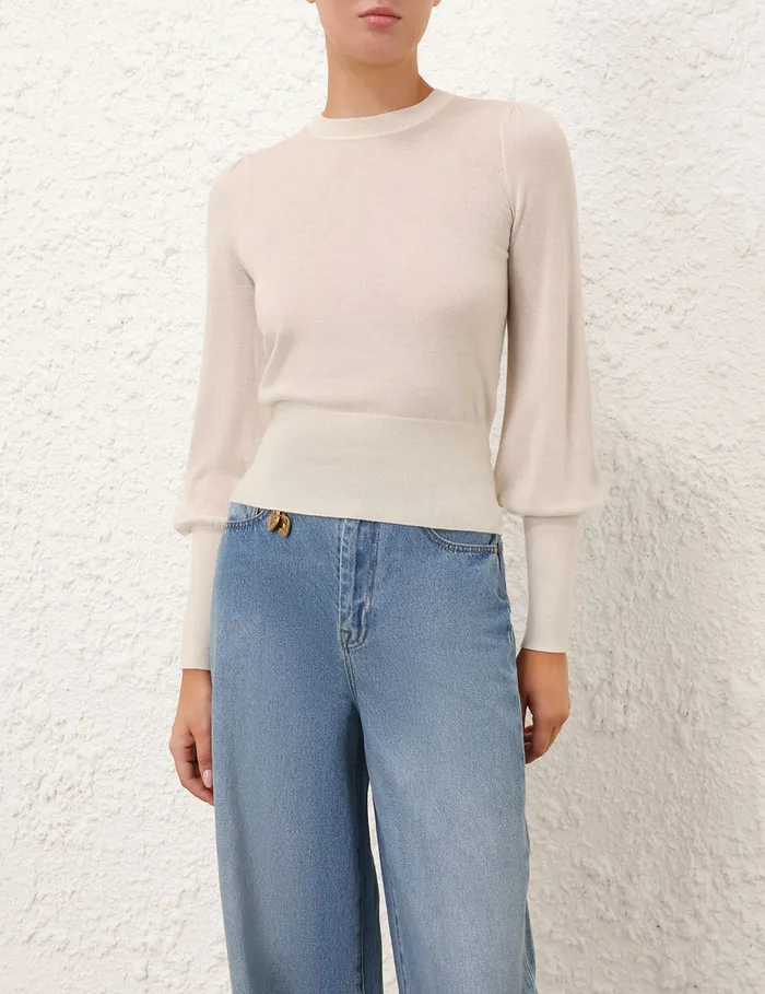 Women Zimmermann Knitwear Blouson Cashmere Sweater Parchment