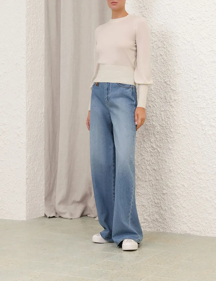 Women Zimmermann Knitwear Blouson Cashmere Sweater Parchment