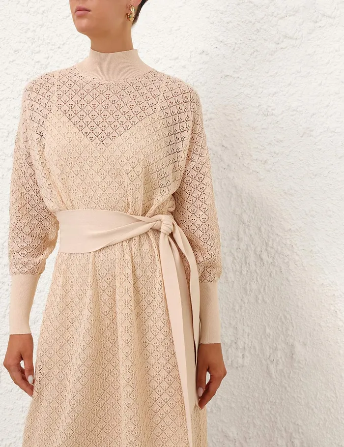 Women Zimmermann Knitwear Crush Pointelle Batwing Dress Cream