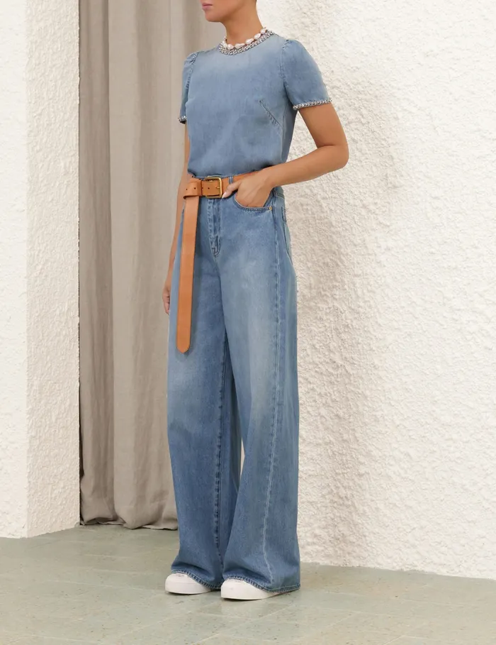 Women Zimmermann Shorts and Pants Crush Straight Jean Blue Moon