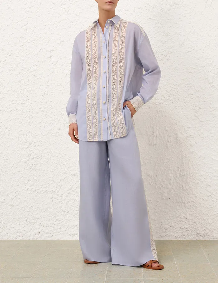 Women Zimmermann Shorts and Pants Everley Lace Trim Pant Dusty Blue