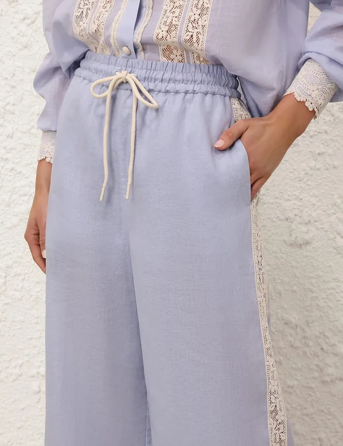 Women Zimmermann Shorts and Pants Everley Lace Trim Pant Dusty Blue