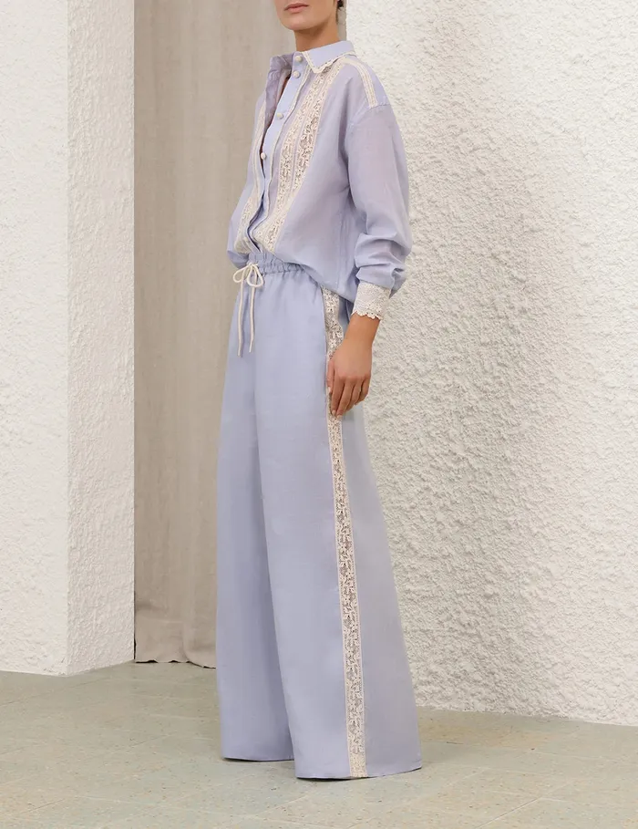 Women Zimmermann Shorts and Pants Everley Lace Trim Pant Dusty Blue