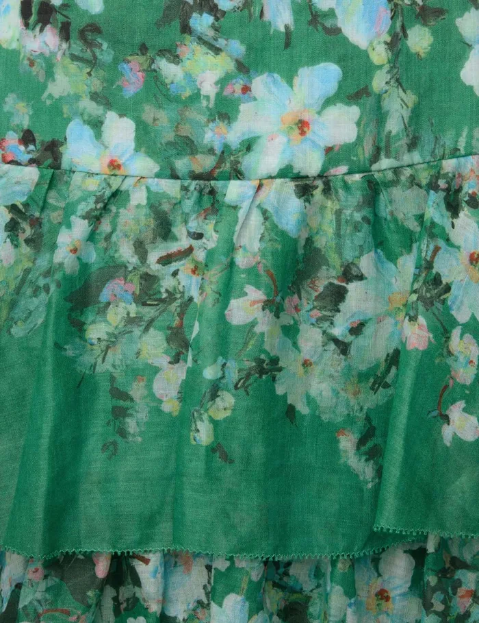 Women Zimmermann Skirts Everley Tiered Midi Skirt Green Watercolour Floral