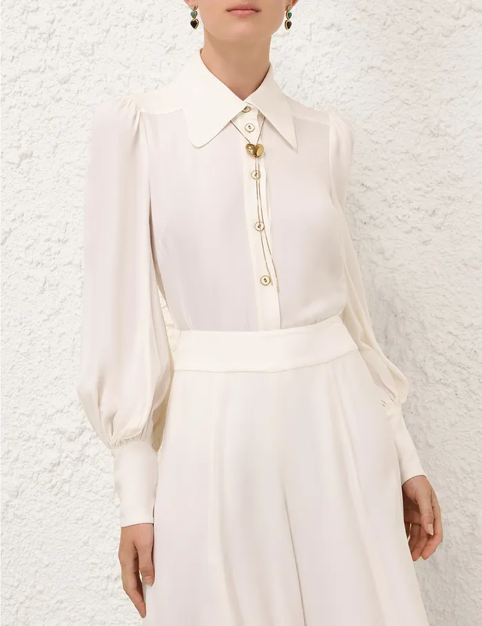 Women Zimmermann Tops Collared Blouse Cream