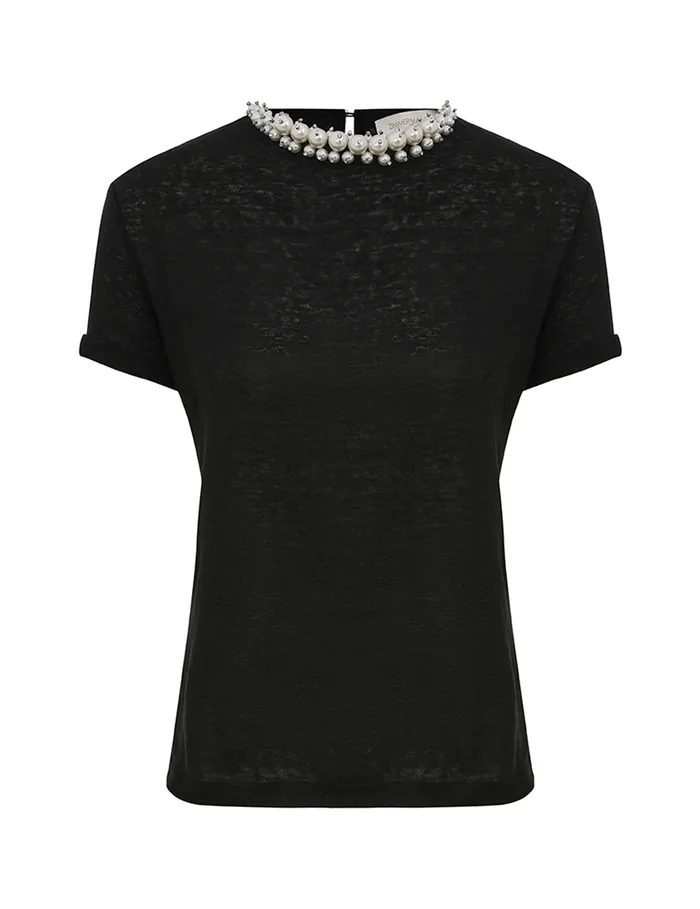 Women Zimmermann Tops Crush Embellished Tee Black