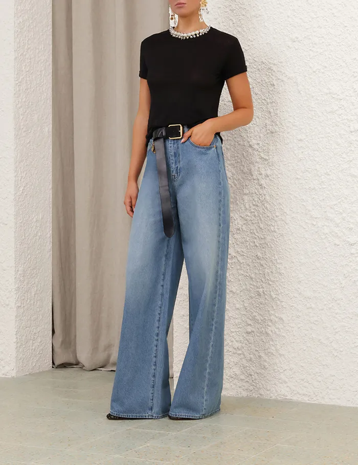 Women Zimmermann Tops Crush Embellished Tee Black