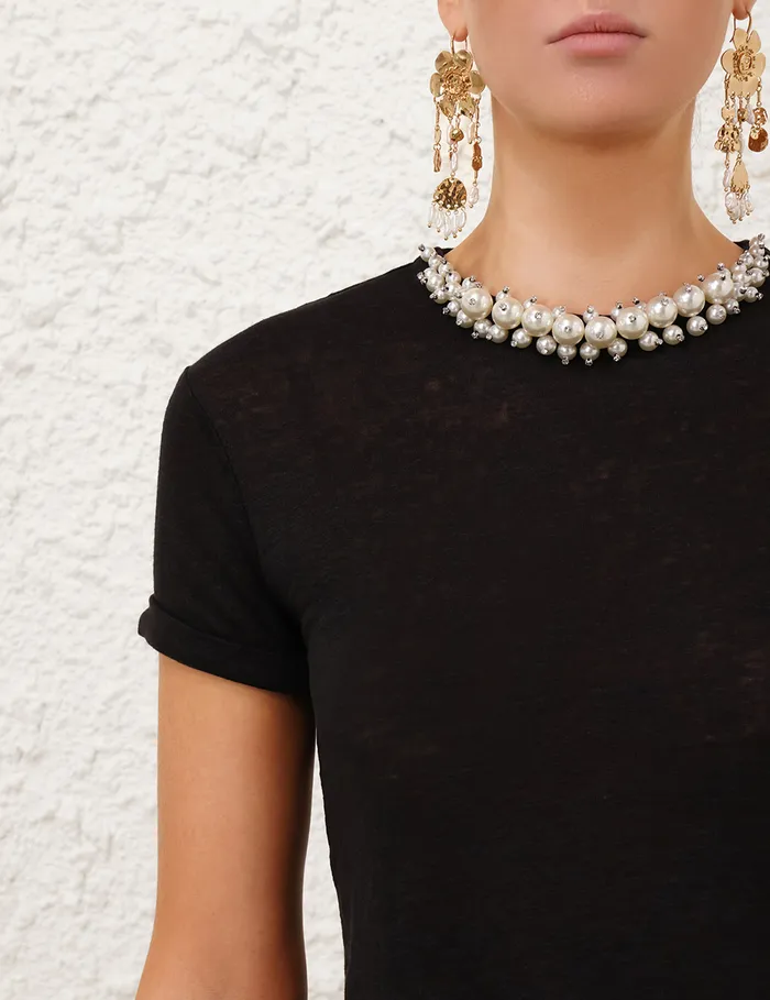 Women Zimmermann Tops Crush Embellished Tee Black