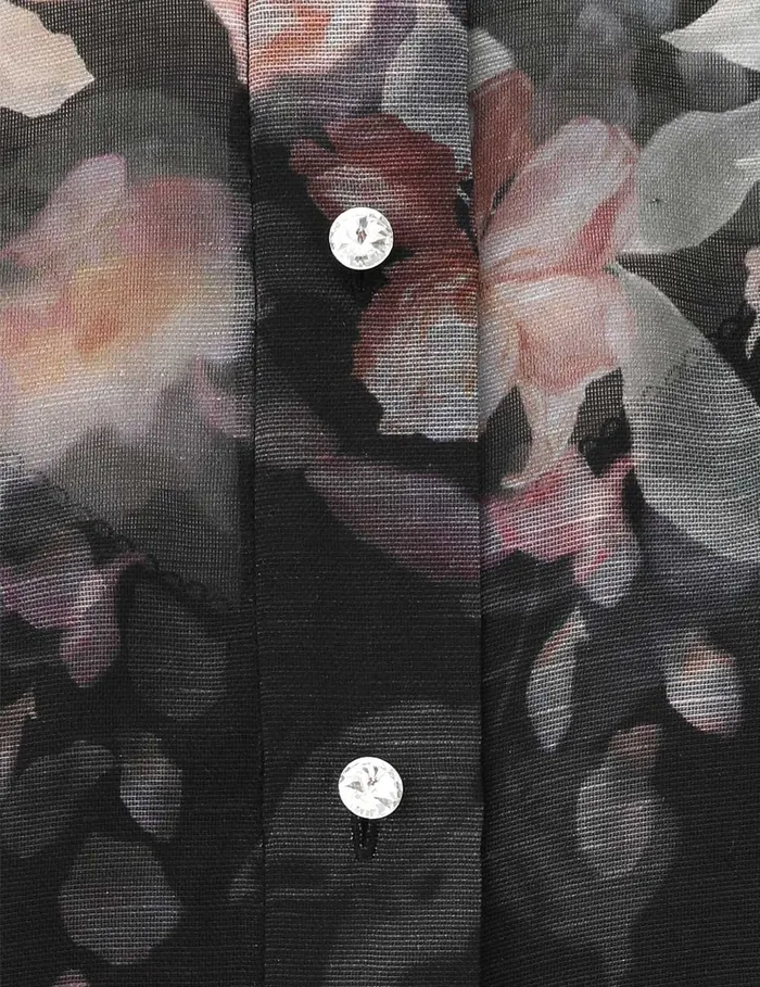 Women Zimmermann Tops Crush Frill Sleeve Blouse Black Floral
