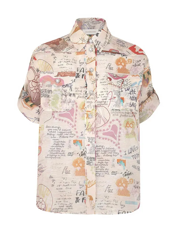 Women Zimmermann Tops Crush Rolled Sleeve Shirt Dear Diary