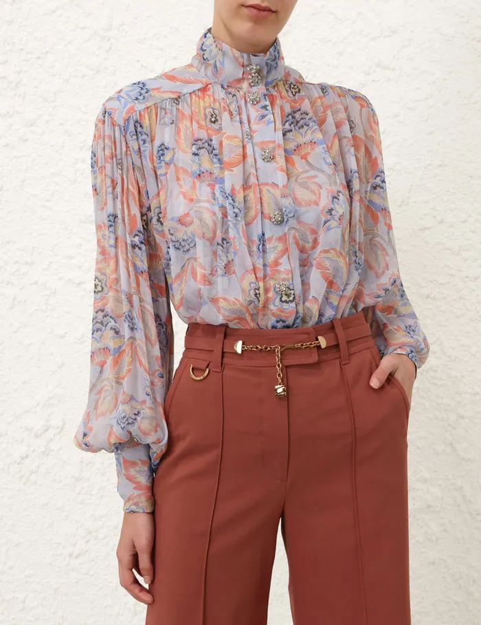 Women Zimmermann Tops Eden Lantern Blouse Sapphire Eden