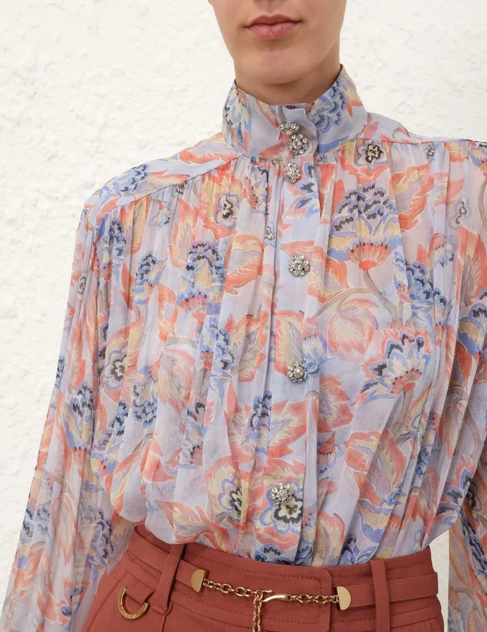 Women Zimmermann Tops Eden Lantern Blouse Sapphire Eden