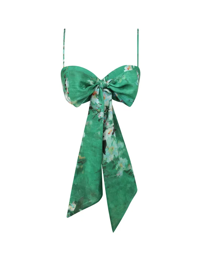 Women Zimmermann Tops Everley Draped Bow Bralette Green Watercolour Floral