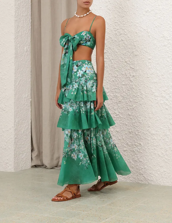 Women Zimmermann Tops Everley Draped Bow Bralette Green Watercolour Floral