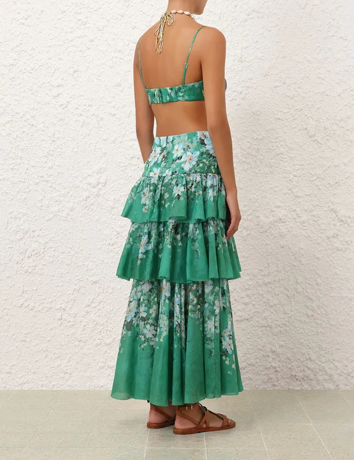 Women Zimmermann Tops Everley Draped Bow Bralette Green Watercolour Floral