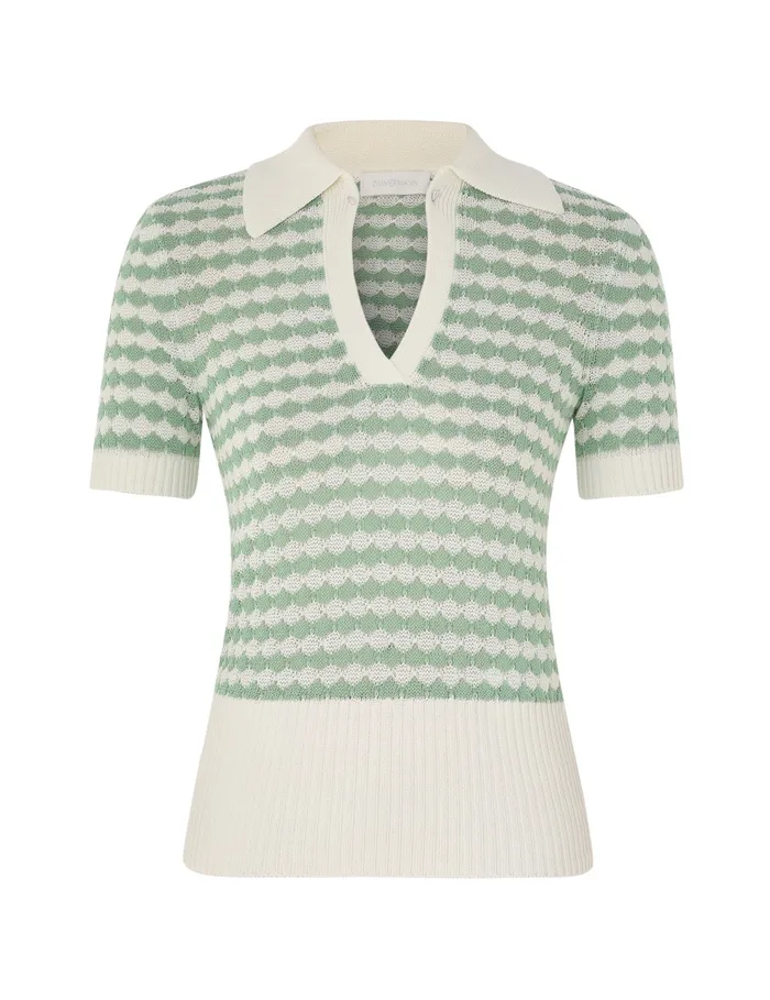 Women Zimmermann Tops Everley Scallop Knit Polo Tee Greencream