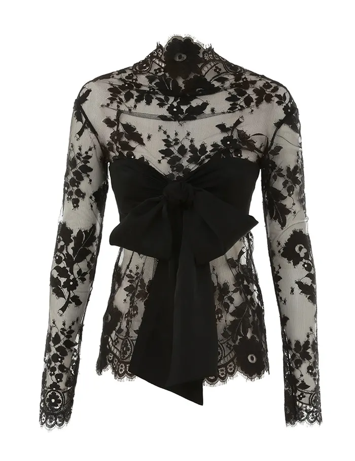 Women Zimmermann Tops Illustration Lace Bow Bodice Black