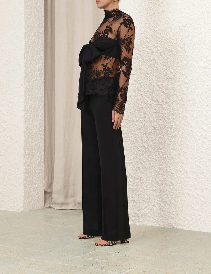 Women Zimmermann Tops Illustration Lace Bow Bodice Black