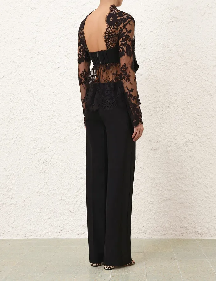 Women Zimmermann Tops Illustration Lace Bow Bodice Black