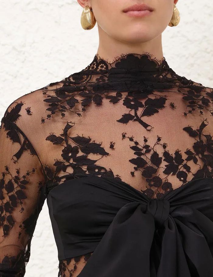 Women Zimmermann Tops Illustration Lace Bow Bodice Black