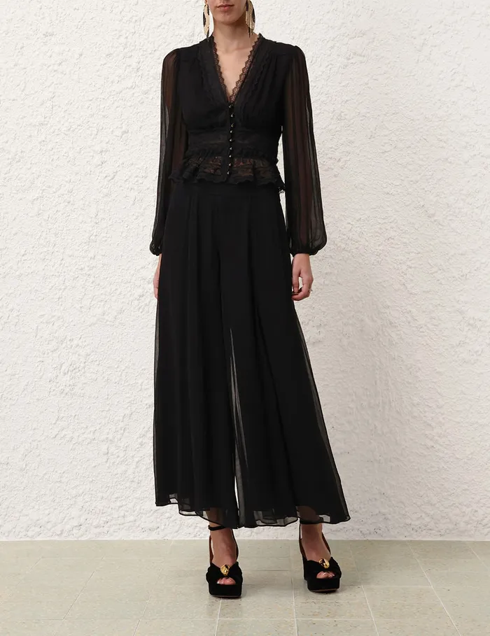 Women Zimmermann Tops Illustration V Neck Blouse Black