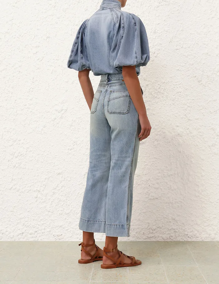 Women Zimmermann Tops Lantern Sleeve Shirt Faded Blue