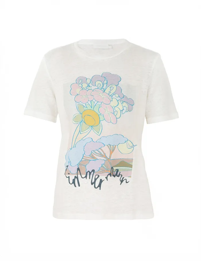 Women Zimmermann Tops Pop Printed Straight Tee Ivory