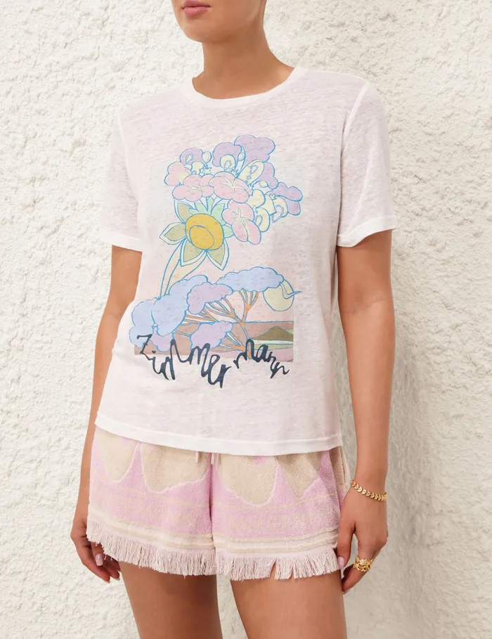 Women Zimmermann Tops Pop Printed Straight Tee Ivory