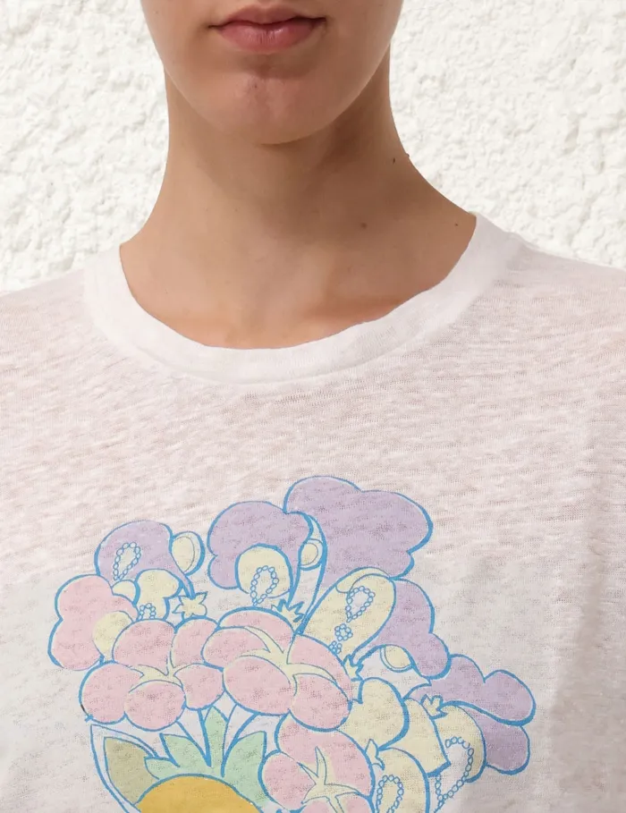 Women Zimmermann Tops Pop Printed Straight Tee Ivory