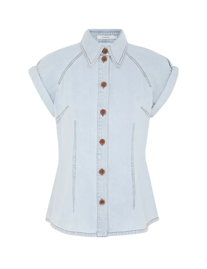 Women Zimmermann Tops Tallow Denim Blouse Seaside