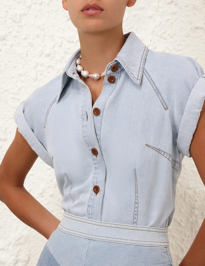Women Zimmermann Tops Tallow Denim Blouse Seaside