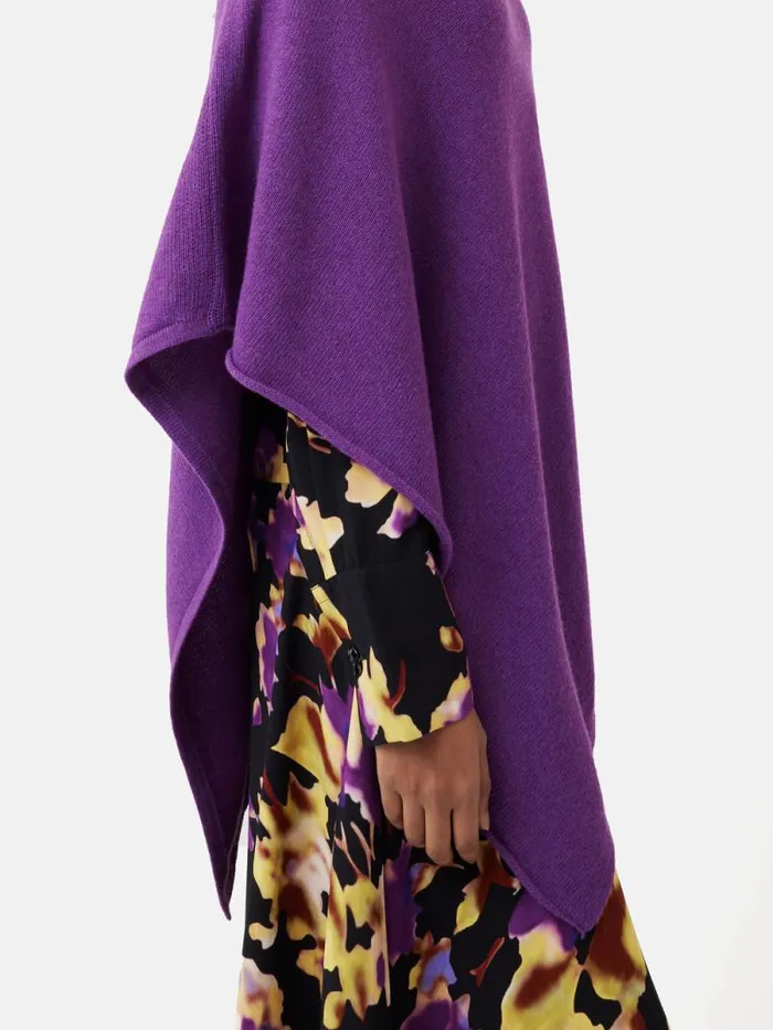 Wool Cashmere Blend Drape Poncho Purple Women Jigsaw Ponchos and Scarves